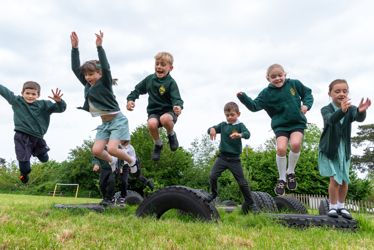 Banwell Primary School children jumping